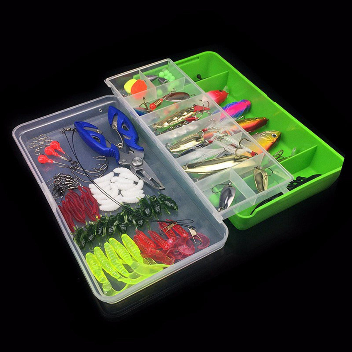 100Pcs Tackle Box Kit - Hard/Soft - Bait/Lure Fishhooks & Tools for Sa –  Kayak Shops