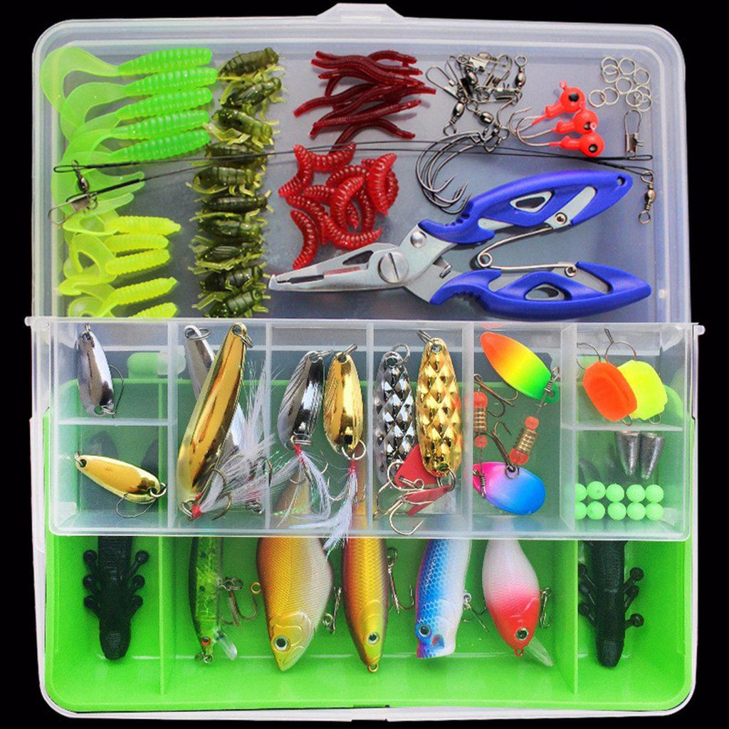 100Pcs Tackle Box Kit - Hard/Soft - Bait/Lure Fishhooks & Tools for  Salt/Freshwater