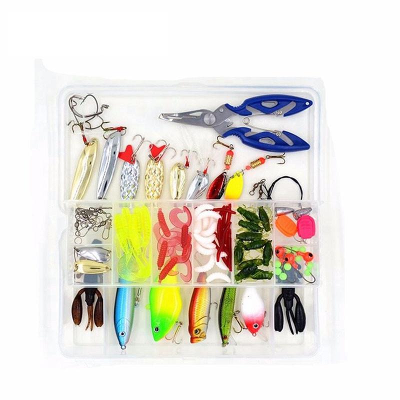 100Pcs Tackle Box Kit - Hard/Soft - Bait/Lure Fishhooks & Tools for Salt/Freshwater - kayakshops