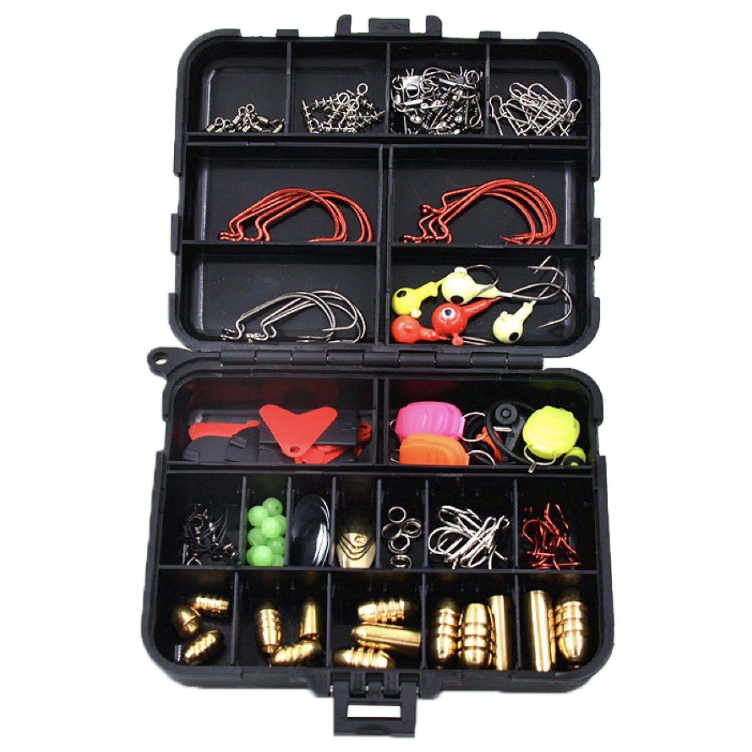 128Pcs Tacklebox Kit - Hard/Soft - Bait/Lure Fishhooks & Tools - Tackle Box  Set for Saltwater & Freshwater