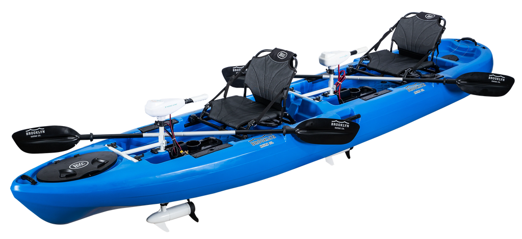Top view of the kayak with topical features and both seats displayed.