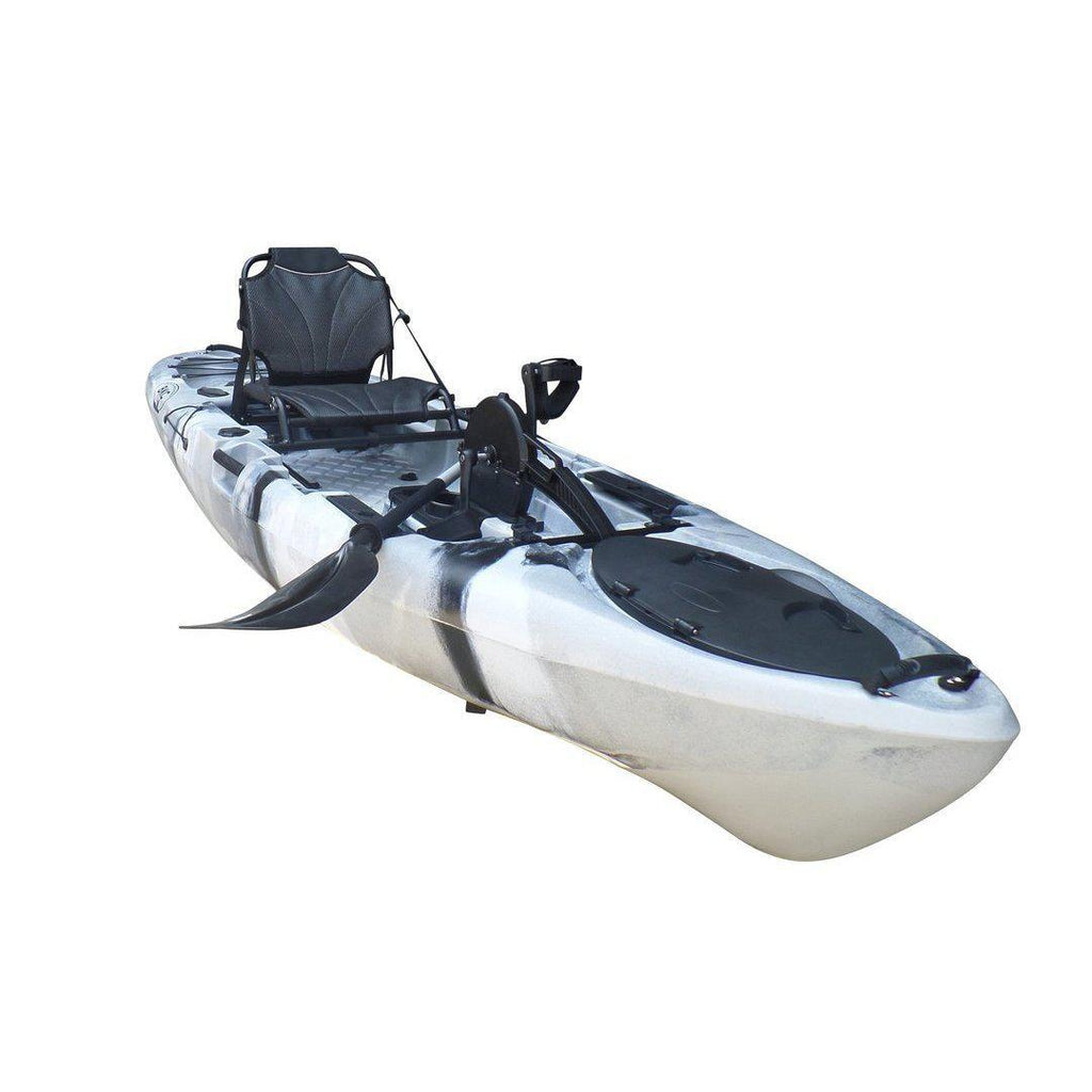 BKC PK11 10.6' Single Propeller Pedal Drive Fishing Kayak W/ Rudder System  and Instant Reverse, Paddle and Upright Back Support Aluminum Frame Seat