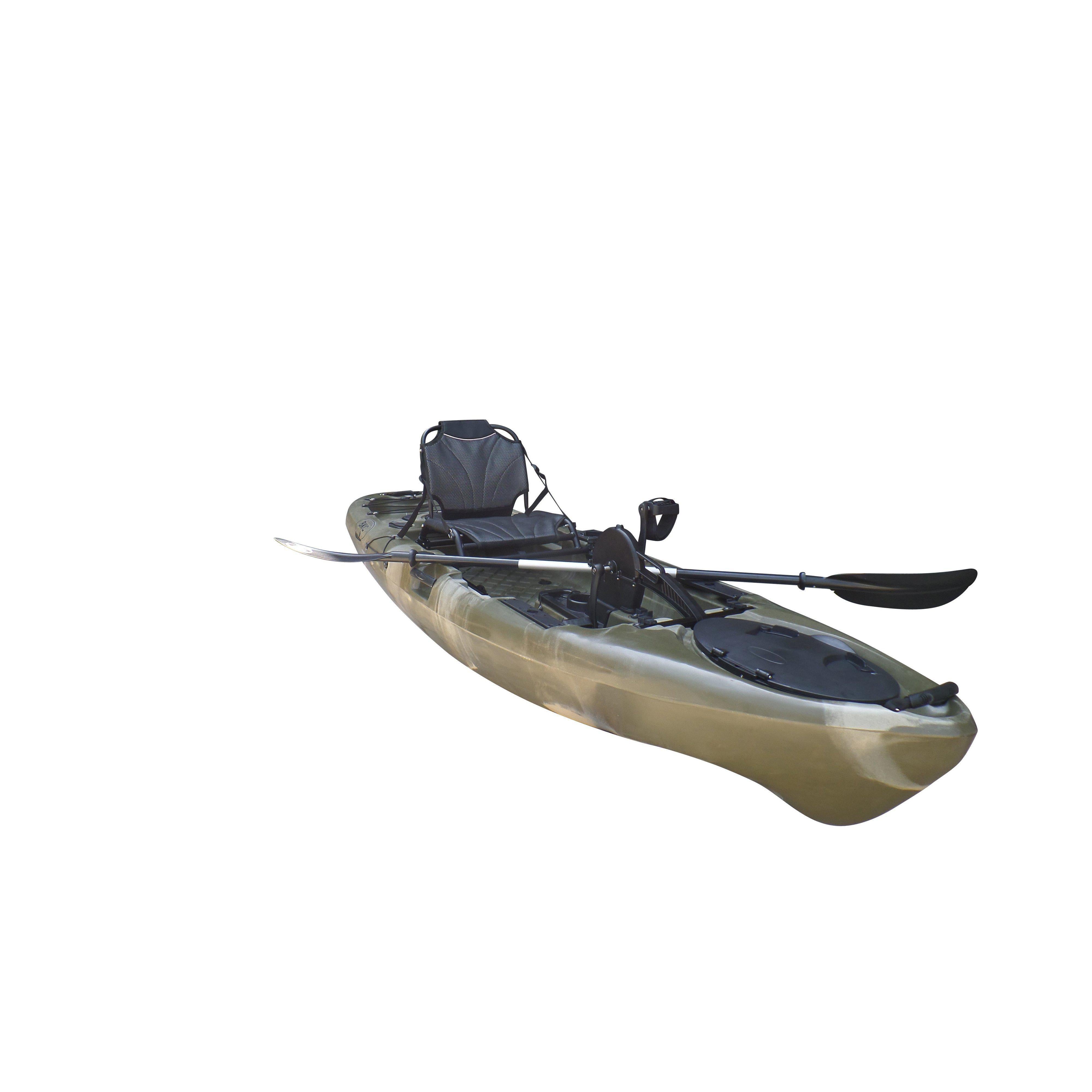 BKC UH-PK13 Pedal Drive Solo Traveler 13 Foot Kayak - Pedal Propeller Drive Single Sit On Top Fishing Kayak with Rudder Control, Green Camo