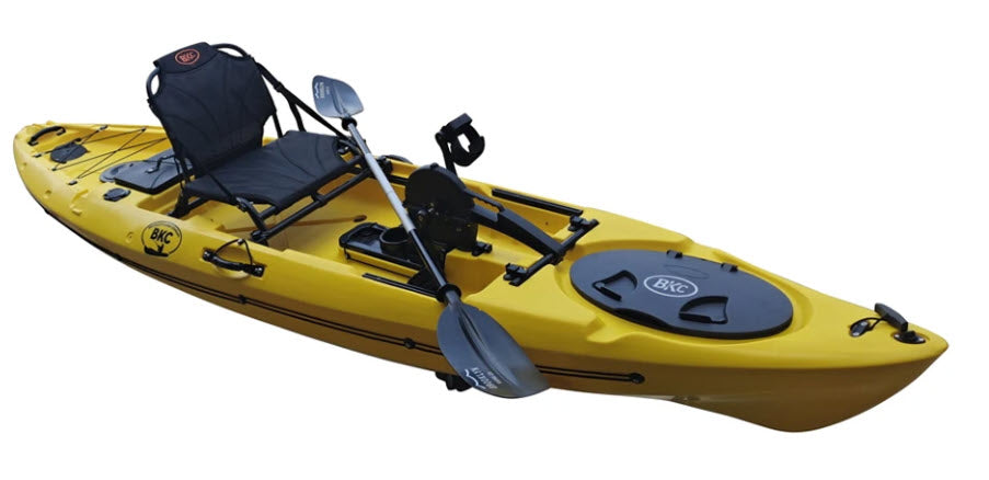 BKC PK12 12' Single Propeller Pedal Drive Fishing Kayak W/ Rudder System,  Paddle and Upright Back Support Aluminum Frame Seat Person Foot Operated
